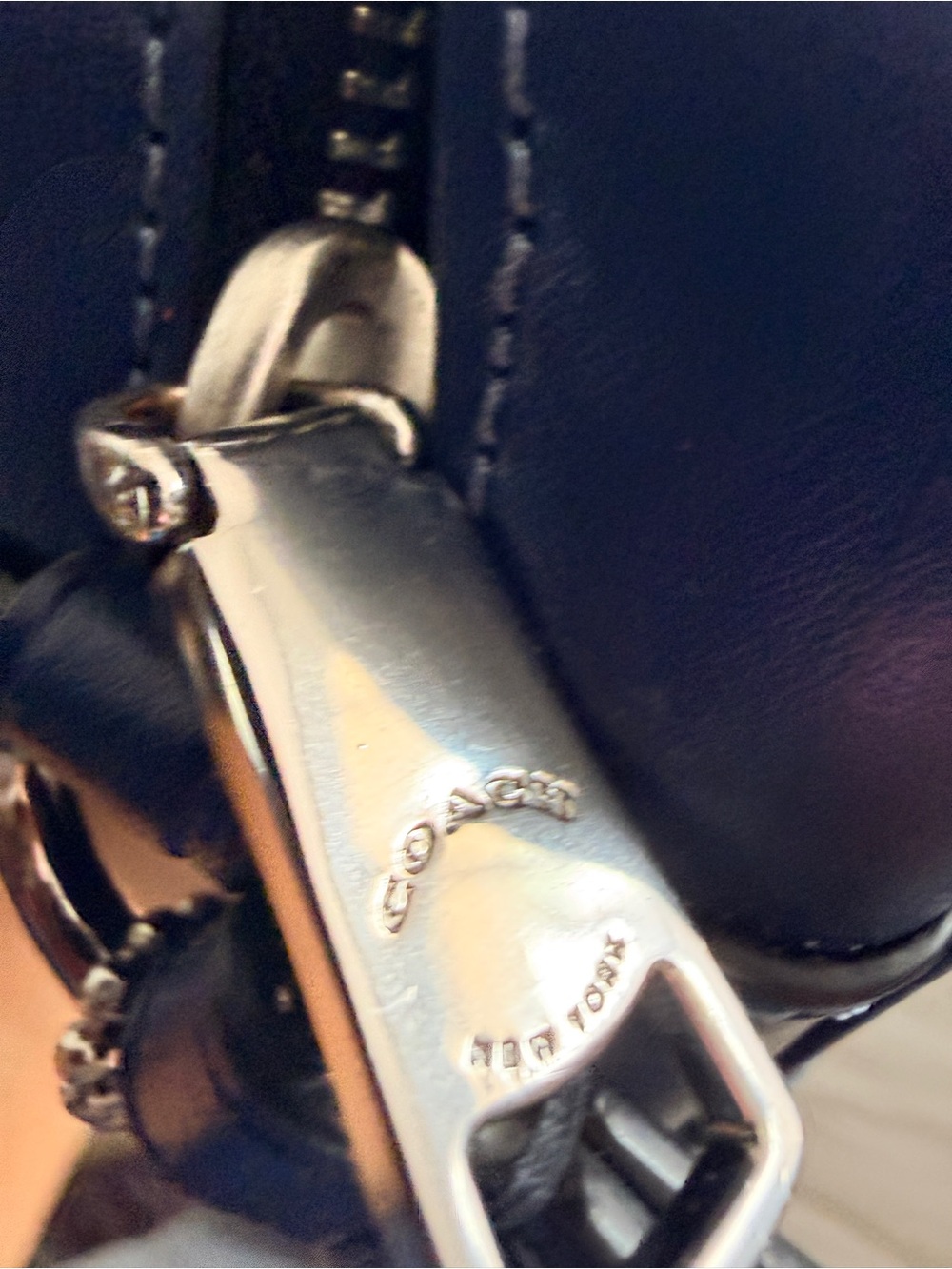 Coach Denim Quilted Crossbody Bag in Navy Blue with Silver Hardware - Picture 7 of 7